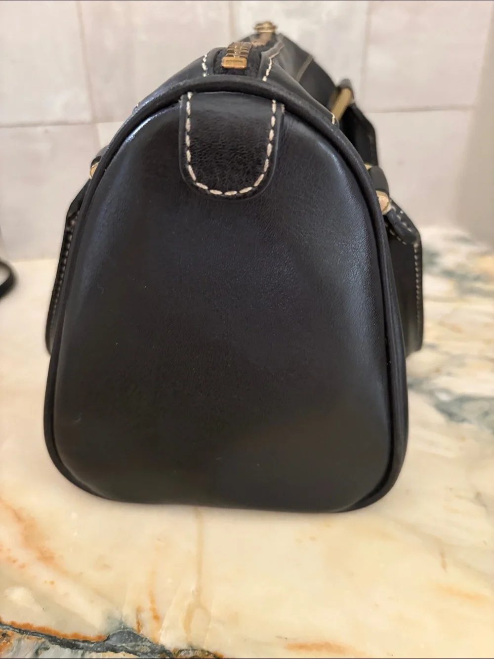NWT Vintage J Crew Black Leather Plaid Zip Satchel Double Handle Bag